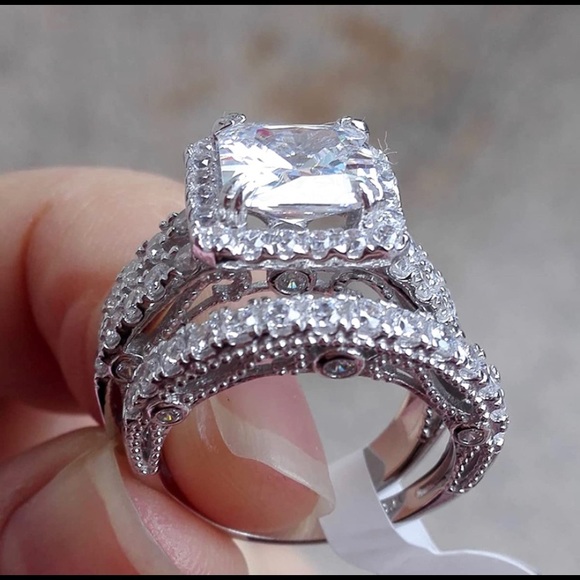 4Ct Engagement Ring for Women Sterling Silver Cubic Zirconia Wedding Bands Set - Picture 5 of 6